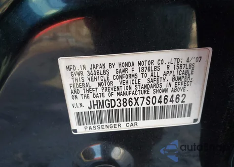 2007 Honda Fit Sport из США, поврежденный, VIN JHMGD386X7S046462